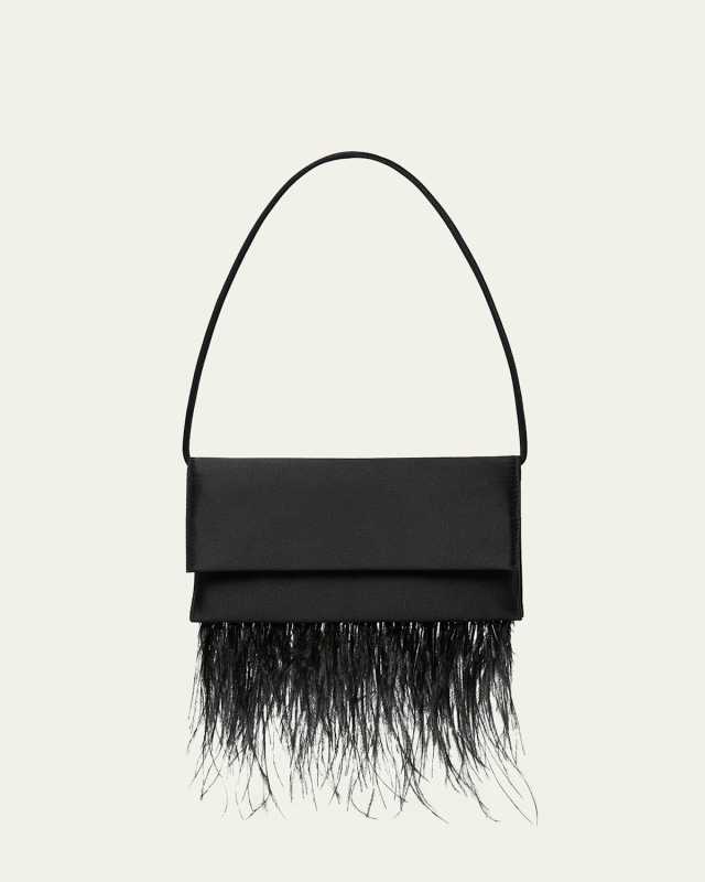 Charlee Feather Flap Satin Shoulder Bag